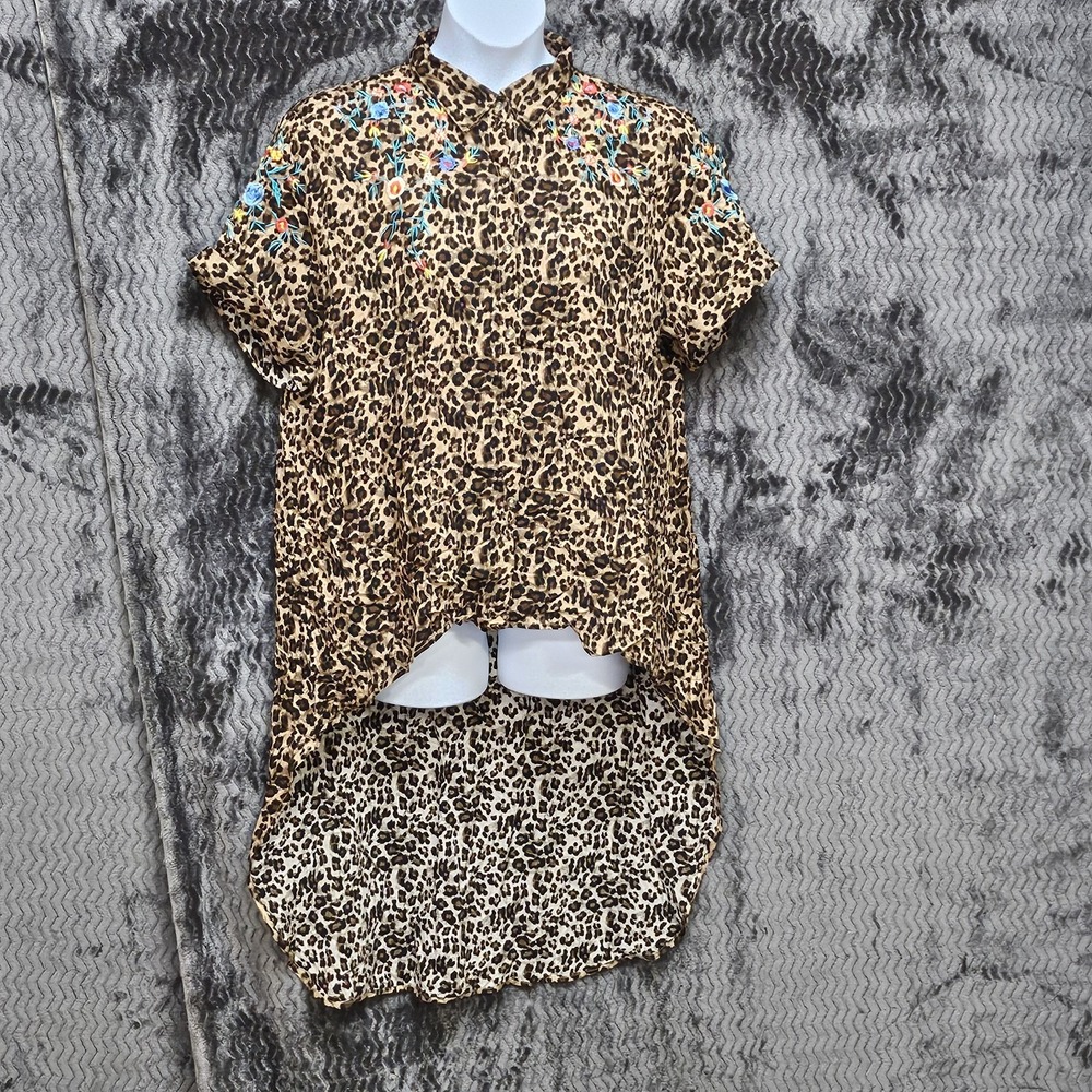 Grace & Emma High Low‎ Tunic Top Womens 2XL Cheetah Embroidere Blouse Swim Cover